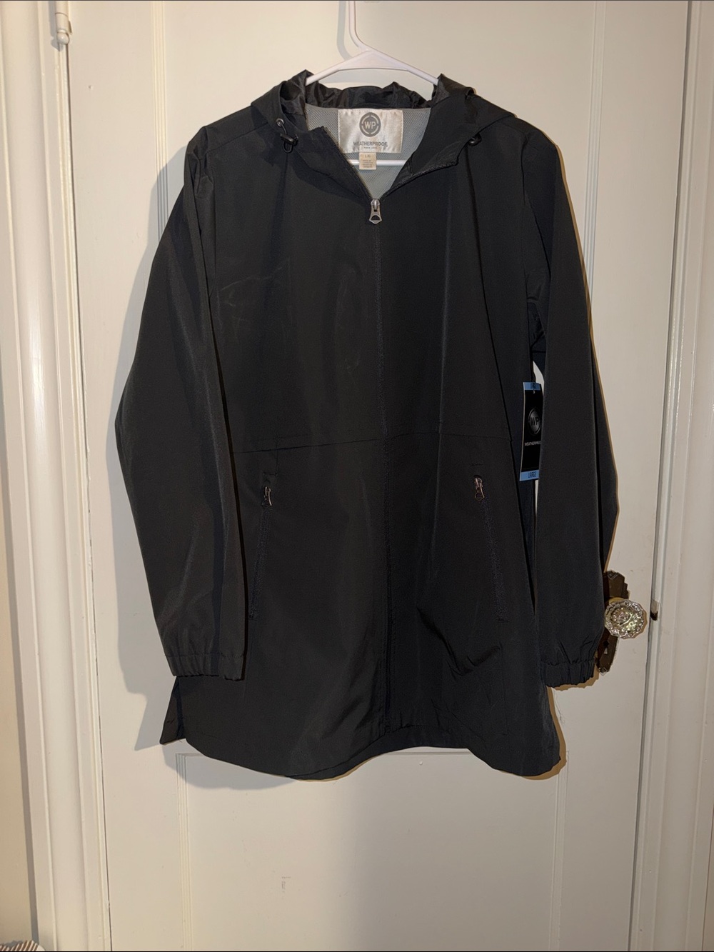 Woman Black Hooded Weatherproof Rain Jacket - Lightweight Water-Resistant